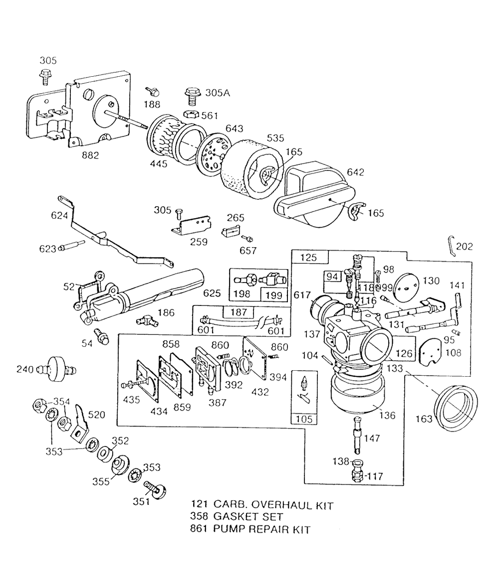 Carburetor, Air Cleaner Diagram and Parts List for 255427-0132-XX  Briggs and Stratton Engine